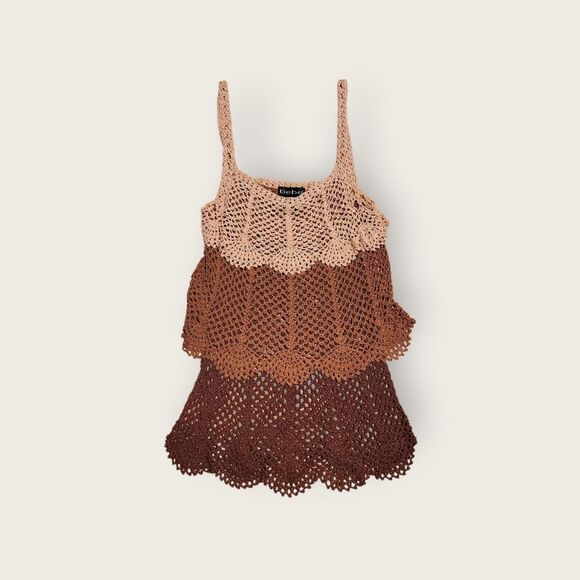 bebe Tops - Vintage Y2k Bebe brown knit tiered see through boho festival tank top